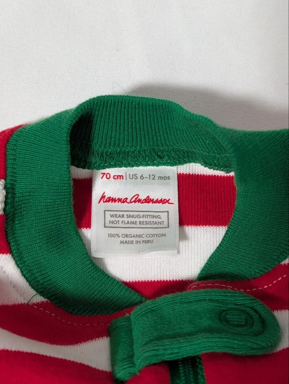 Hanna Andersson Red & White Striped Footed Zipper Pajamas with Green Trim